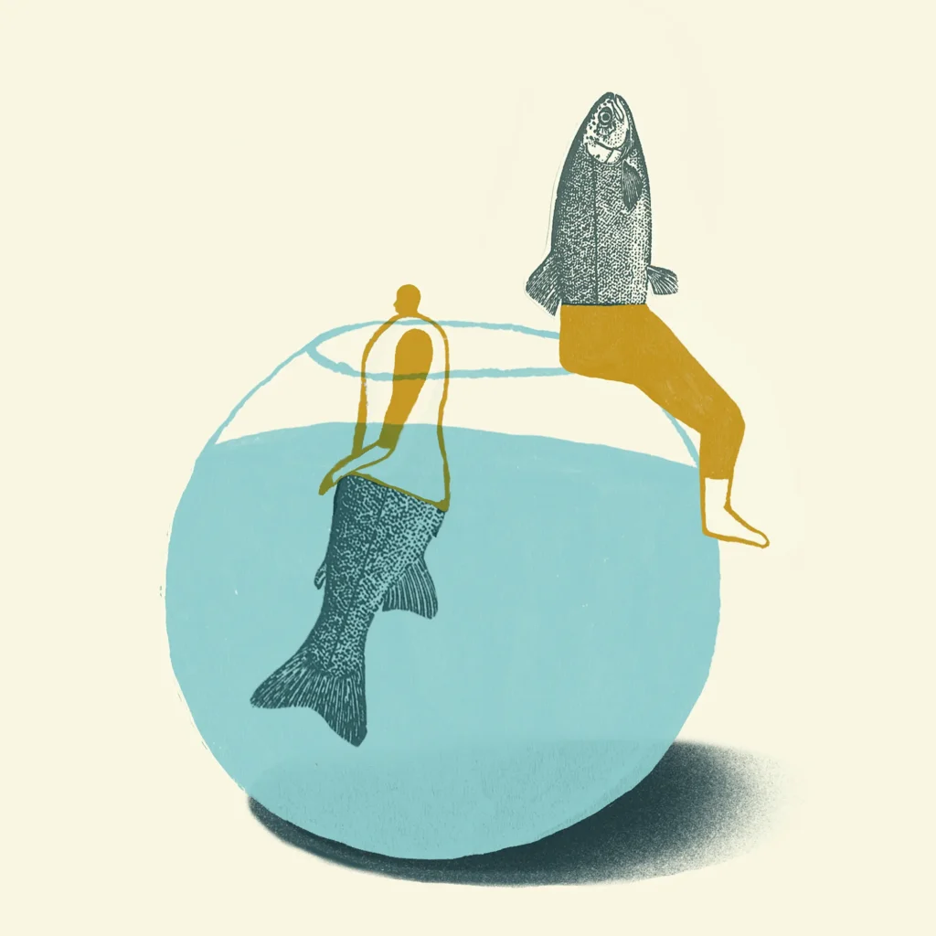 Peces en la pecera ilustracion minimalista de peces