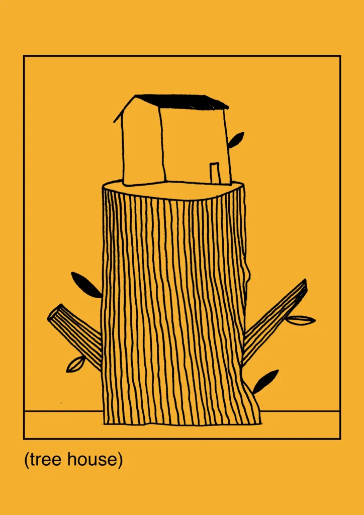 Ilustracion personal casa en el arbol por soynok en amarillo
